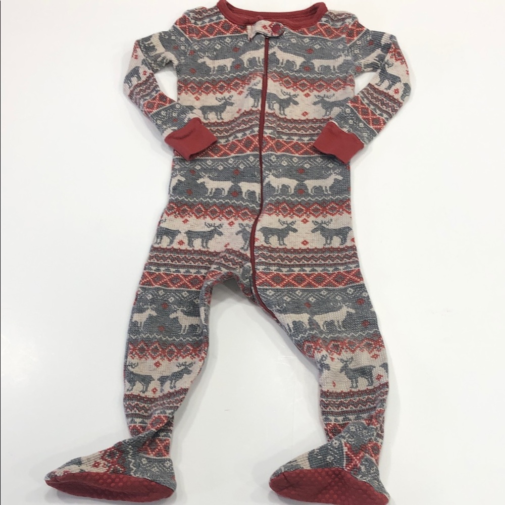 🫎PJ Place FairIsle Moose Footie Pyjamas – Infant Size 12–18 Months